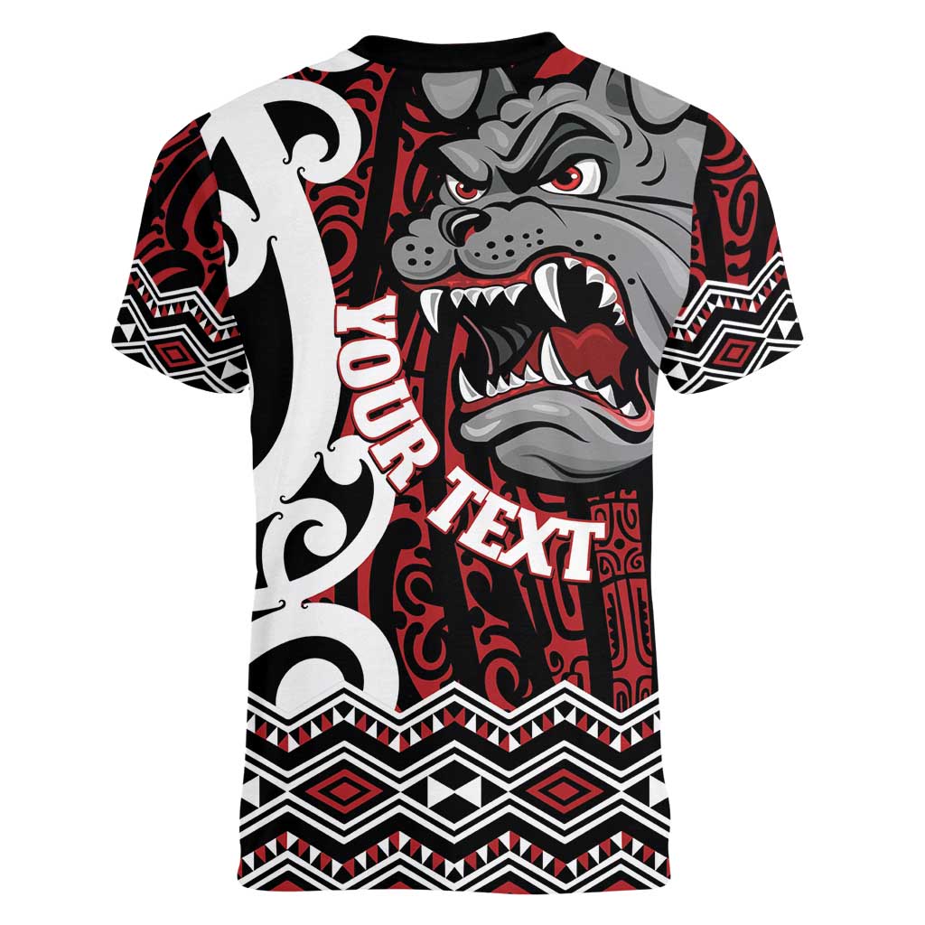 Personalised Aotearoa Bulldog Women V-Neck T-Shirt New Zealand Maori Taniko Art LT14 - Polynesian Pride