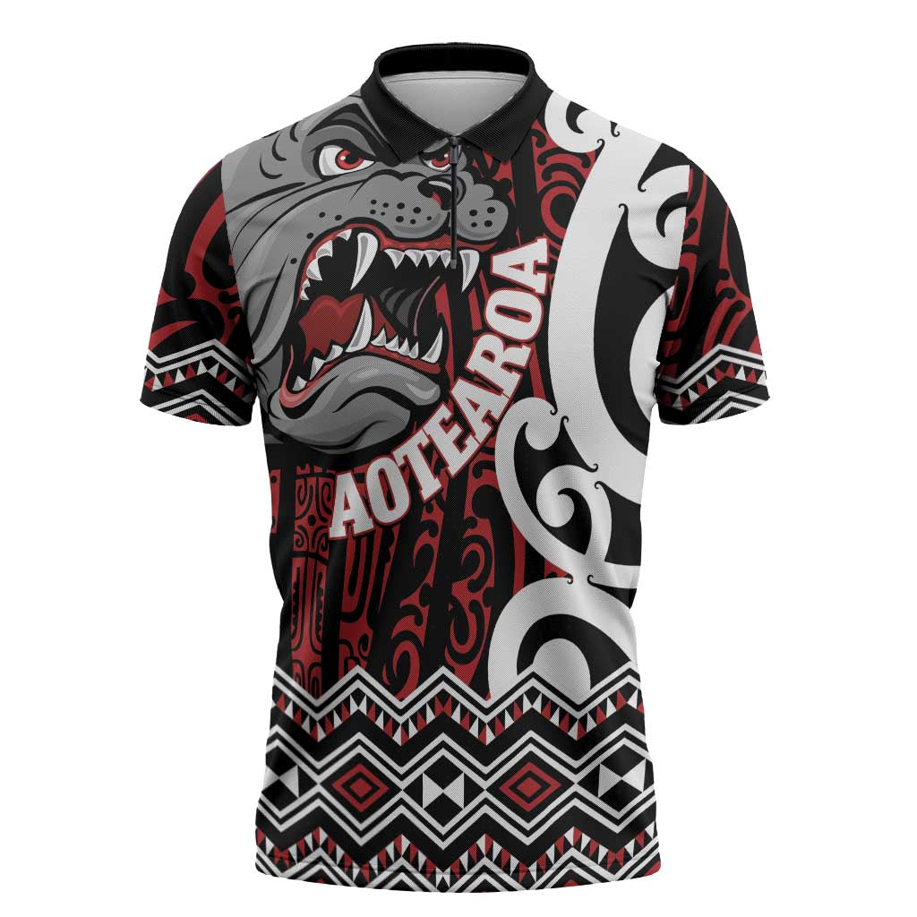 Personalised Aotearoa Bulldog Zipper Polo Shirt New Zealand Maori Taniko Art - Polynesian Pride