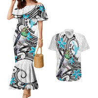 Aotearoa Te Ika-a-Maui Couples Matching Mermaid Dress and Hawaiian Shirt South Island Kekeru Maori Koru LT14 White - Polynesian Pride