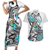 Aotearoa Te Ika-a-Maui Couples Matching Short Sleeve Bodycon Dress and Hawaiian Shirt South Island Kekeru Maori Koru LT14 White - Polynesian Pride