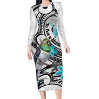 Aotearoa Te Ika-a-Maui Family Matching Long Sleeve Bodycon Dress and Hawaiian Shirt South Island Kekeru Maori Koru LT14 Mom's Dress White - Polynesian Pride