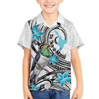 Aotearoa Te Ika-a-Maui Family Matching Off Shoulder Short Dress and Hawaiian Shirt South Island Kekeru Maori Koru LT14 Son's Shirt White - Polynesian Pride
