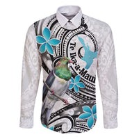 Aotearoa Te Ika-a-Maui Family Matching Puletasi and Hawaiian Shirt South Island Kekeru Maori Koru LT14 Dad's Shirt - Long Sleeve White - Polynesian Pride