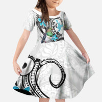 Aotearoa Te Ika-a-Maui Family Matching Short Sleeve Bodycon Dress and Hawaiian Shirt South Island Kekeru Maori Koru LT14 Daughter's Dress White - Polynesian Pride