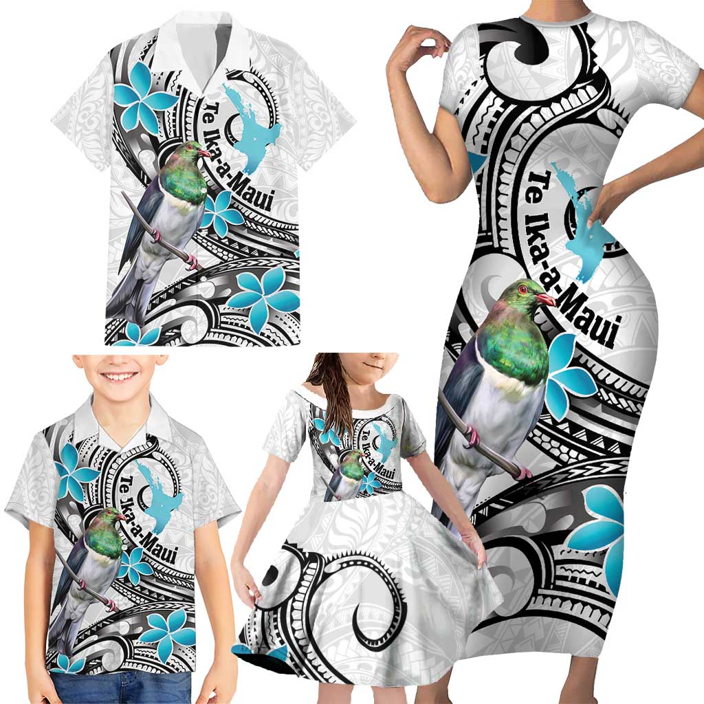 Aotearoa Te Ika-a-Maui Family Matching Short Sleeve Bodycon Dress and Hawaiian Shirt South Island Kekeru Maori Koru LT14 - Polynesian Pride