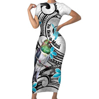 Aotearoa Te Ika-a-Maui Family Matching Short Sleeve Bodycon Dress and Hawaiian Shirt South Island Kekeru Maori Koru LT14 Mom's Dress White - Polynesian Pride