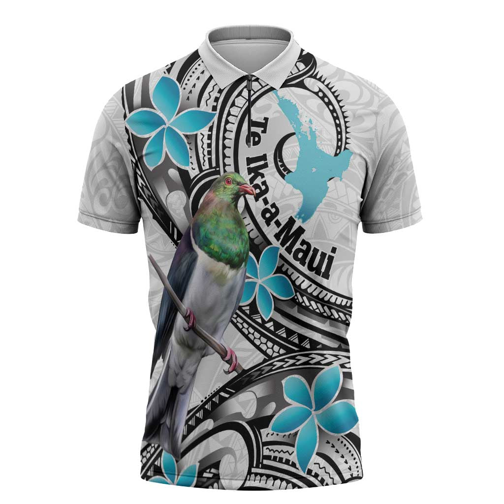 Aotearoa Te Ika-a-Maui Zipper Polo Shirt South Island Kekeru Maori Koru - Polynesian Pride