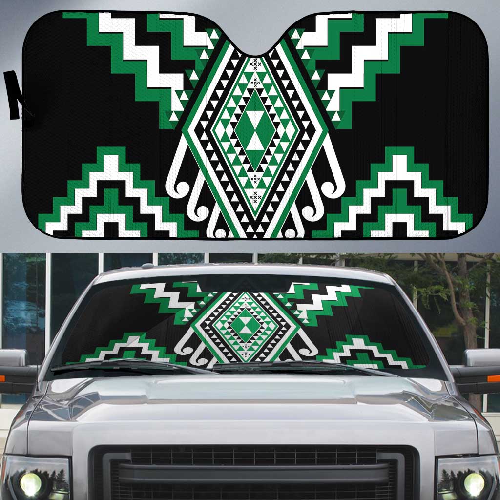 Green New Zealand Taniko Poutama Patikitiki Auto Sun Shade - Polynesian Pride