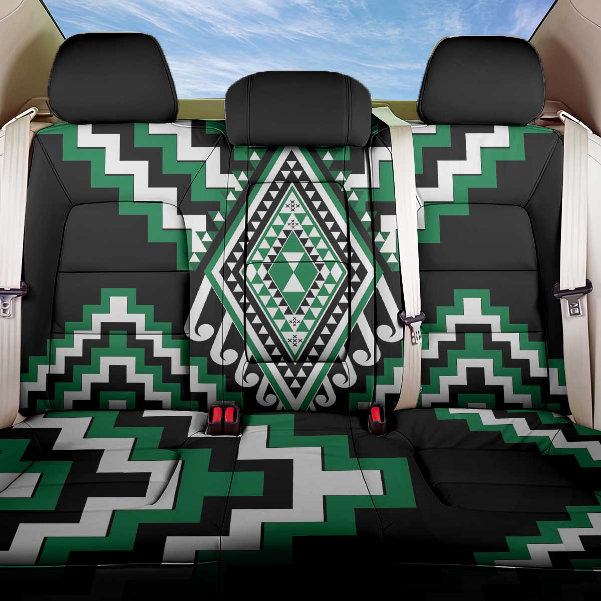 Green Aotearoa Taniko Poutama Patikitiki Back Car Seat Cover