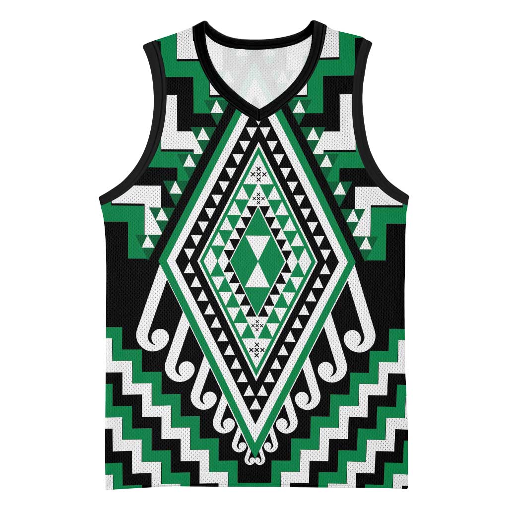 Green New Zealand Taniko Poutama Patikitiki Basketball Jersey - Polynesian Pride