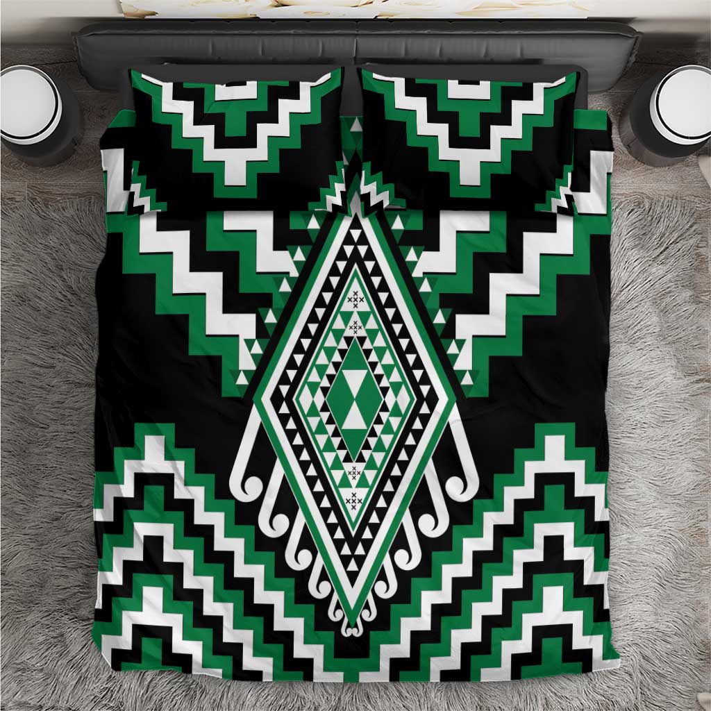 Green Aotearoa Taniko Poutama Patikitiki Bedding Set LT14 Green - Polynesian Pride