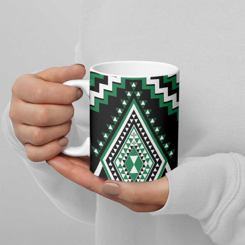 Green New Zealand Taniko Poutama Patikitiki Ceramic Mug - Polynesian Pride