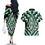 Green Aotearoa Taniko Poutama Patikitiki Couples Matching Off The Shoulder Long Sleeve Dress and Hawaiian Shirt