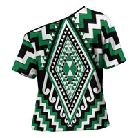 Green New Zealand Taniko Poutama Patikitiki Cross Shoulder Shirt - Polynesian Pride