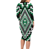 Green Aotearoa Taniko Poutama Patikitiki Family Matching Long Sleeve Bodycon Dress and Hawaiian Shirt LT14 - Polynesian Pride