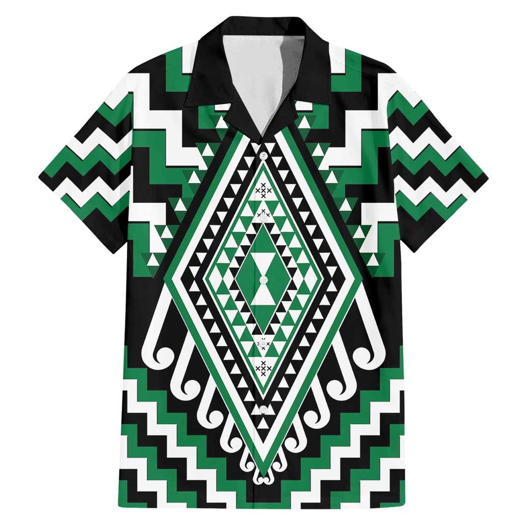 Green Aotearoa Taniko Poutama Patikitiki Family Matching Mermaid Dress and Hawaiian Shirt LT14 Dad's Shirt - Short Sleeve Green - Polynesian Pride