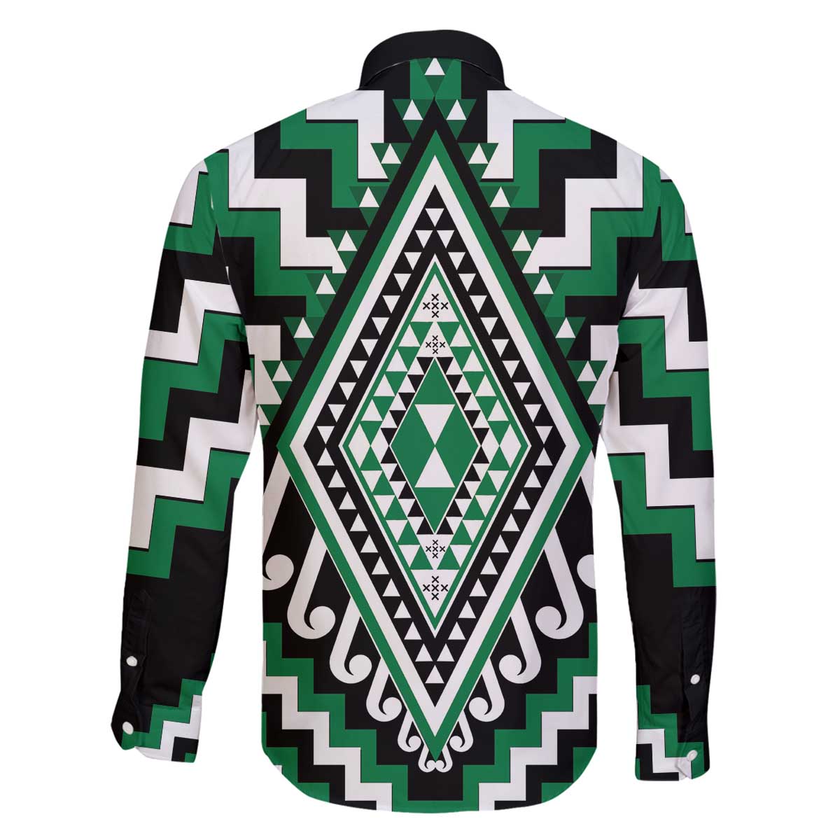 Green Aotearoa Taniko Poutama Patikitiki Family Matching Off The Shoulder Long Sleeve Dress and Hawaiian Shirt LT14 - Polynesian Pride