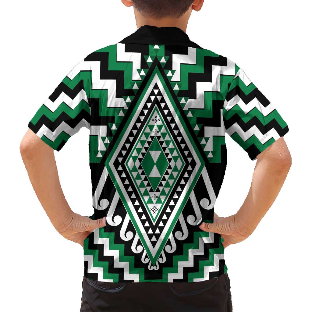 Green Aotearoa Taniko Poutama Patikitiki Family Matching Off Shoulder Maxi Dress and Hawaiian Shirt LT14 - Polynesian Pride