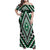 Green Aotearoa Taniko Poutama Patikitiki Family Matching Off Shoulder Maxi Dress and Hawaiian Shirt