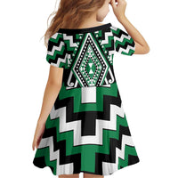 Green Aotearoa Taniko Poutama Patikitiki Family Matching Off Shoulder Short Dress and Hawaiian Shirt LT14 - Polynesian Pride