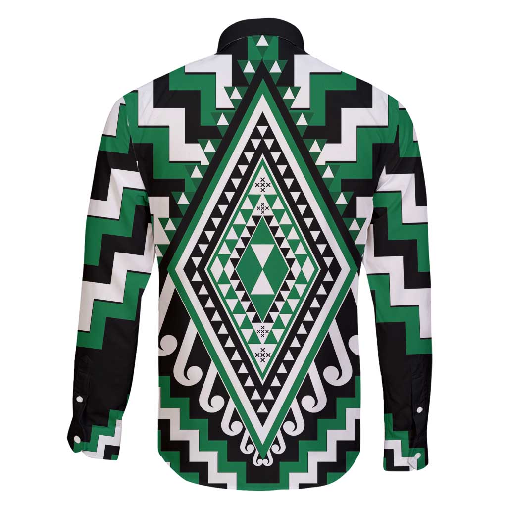 Green Aotearoa Taniko Poutama Patikitiki Family Matching Off Shoulder Short Dress and Hawaiian Shirt LT14 - Polynesian Pride