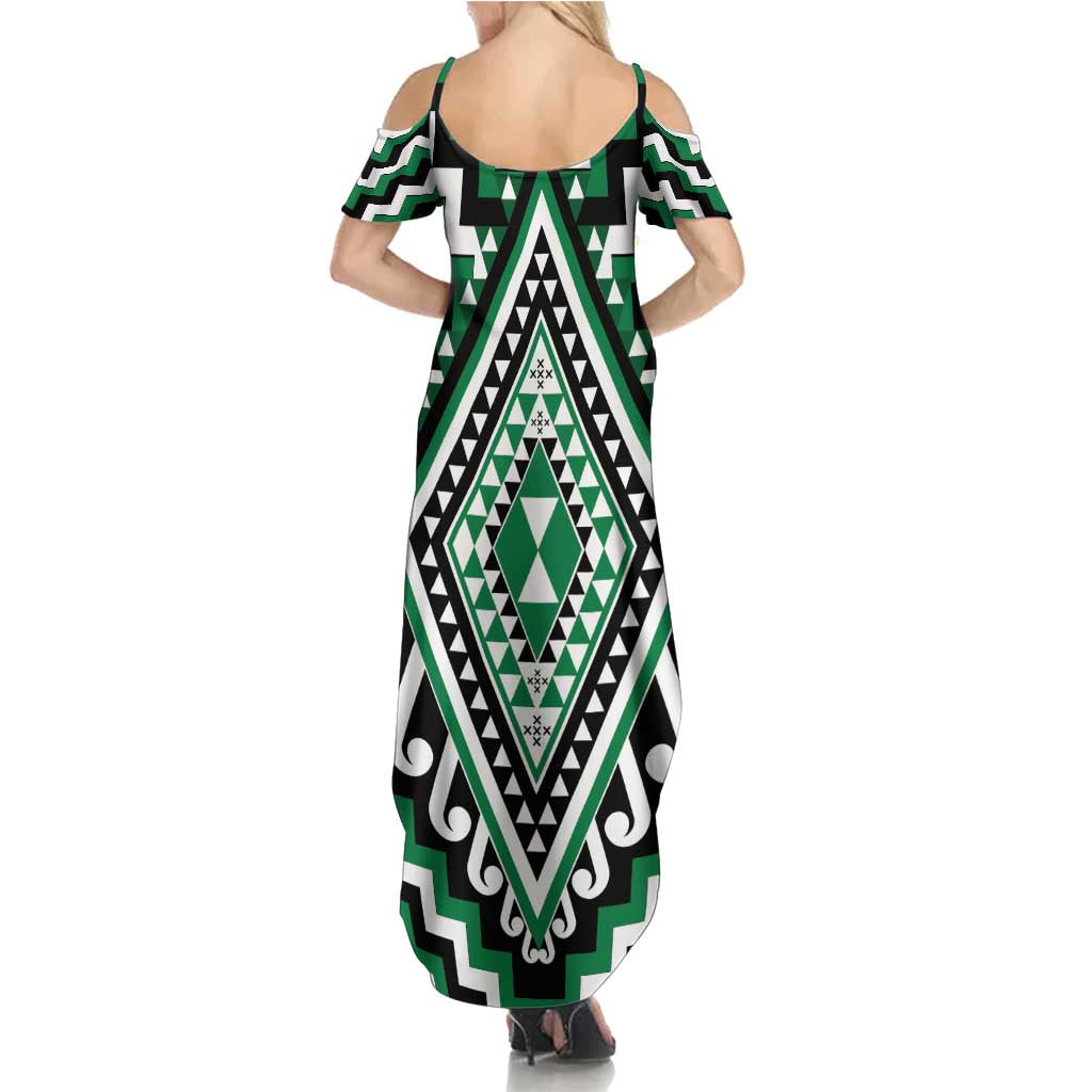 Green Aotearoa Taniko Poutama Patikitiki Family Matching Summer Maxi Dress and Hawaiian Shirt LT14 - Polynesian Pride