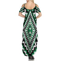 Green Aotearoa Taniko Poutama Patikitiki Family Matching Summer Maxi Dress and Hawaiian Shirt LT14 - Polynesian Pride