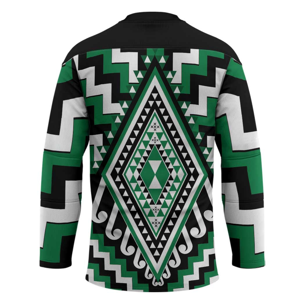 Green New Zealand Taniko Poutama Patikitiki Hockey Jersey - Polynesian Pride
