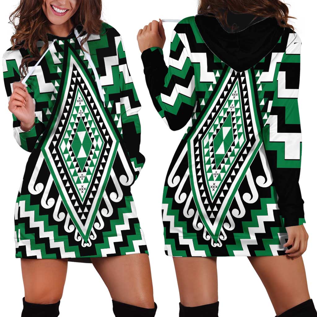 Green Aotearoa Taniko Poutama Patikitiki Hoodie Dress