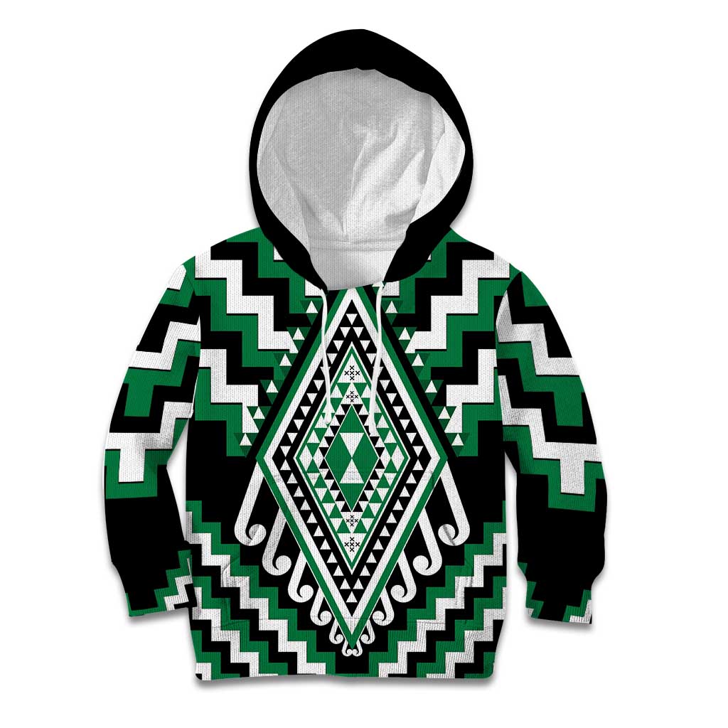 Green Aotearoa Taniko Poutama Patikitiki Kid Hoodie LT14 Hoodie Green - Polynesian Pride