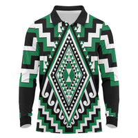 Green Aotearoa Taniko Poutama Patikitiki Long Sleeve Polo Shirt
