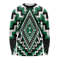 Green Aotearoa Taniko Poutama Patikitiki Long Sleeve Shirt