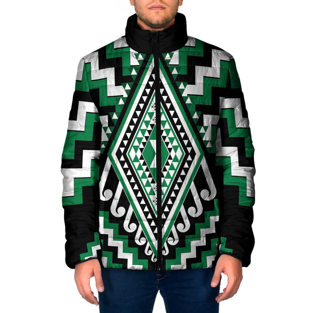 Green New Zealand Taniko Poutama Patikitiki Padded Jacket - Polynesian Pride