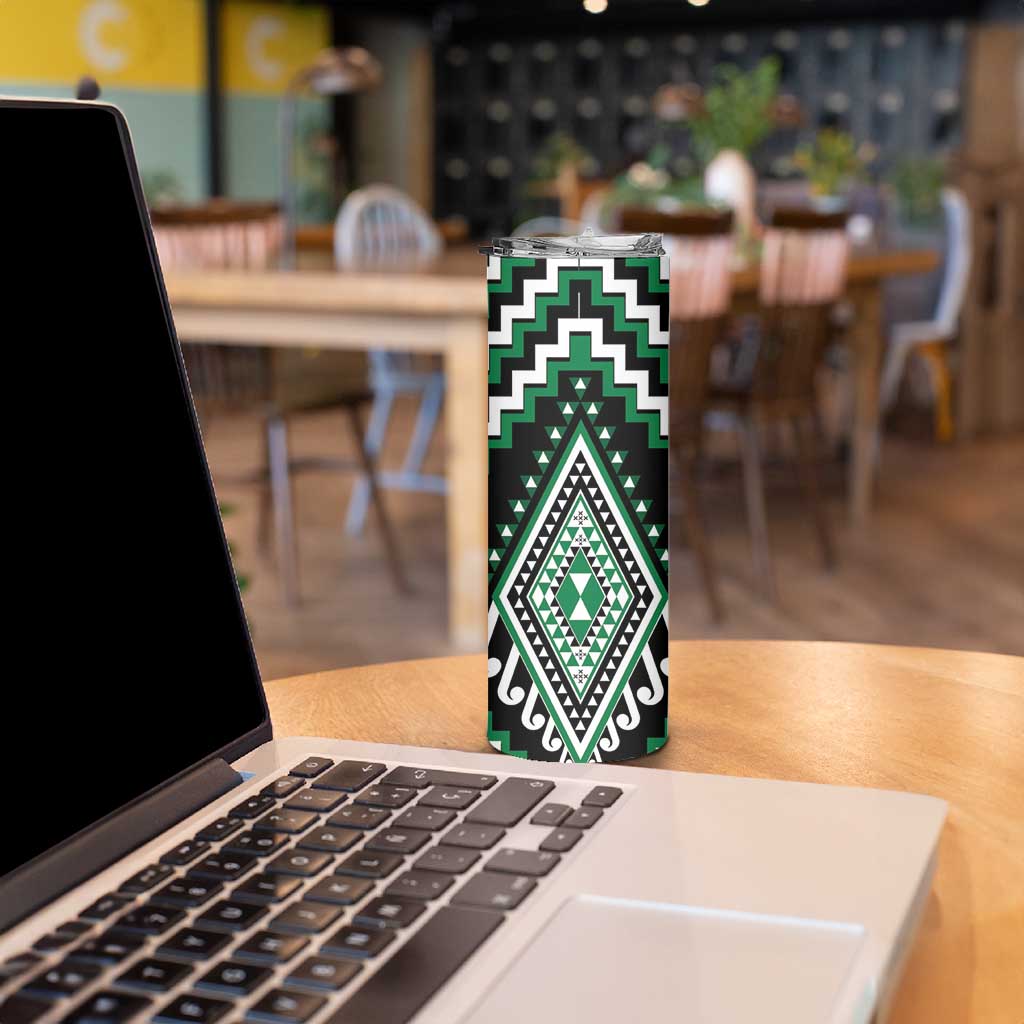 Green Aotearoa Taniko Poutama Patikitiki Skinny Tumbler