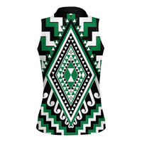 Green Aotearoa Taniko Poutama Patikitiki Women Sleeveless Polo Shirt