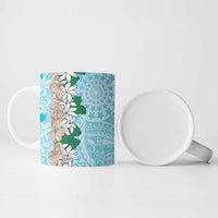 Cook Islands Tiare Maori With Conch Shell Ceramic Mug Pasifika Fest Polynesian Tattoo Turquoise