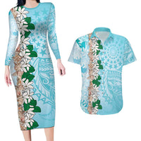 Cook Islands Tiare Maori With Conch Shell Couples Matching Long Sleeve Bodycon Dress and Hawaiian Shirt Pasifika Fest Polynesian Tattoo Turquoise LT14 Turquoise - Polynesian Pride