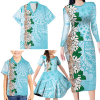 Cook Islands Tiare Maori With Conch Shell Family Matching Long Sleeve Bodycon Dress and Hawaiian Shirt Pasifika Fest Polynesian Tattoo Turquoise LT14 - Polynesian Pride