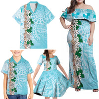 Cook Islands Tiare Maori With Conch Shell Family Matching Off Shoulder Maxi Dress and Hawaiian Shirt Pasifika Fest Polynesian Tattoo Turquoise LT14 - Polynesian Pride