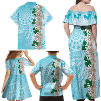Cook Islands Tiare Maori With Conch Shell Family Matching Off Shoulder Maxi Dress and Hawaiian Shirt Pasifika Fest Polynesian Tattoo Turquoise LT14 - Polynesian Pride
