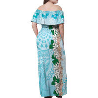 Cook Islands Tiare Maori With Conch Shell Family Matching Off Shoulder Maxi Dress and Hawaiian Shirt Pasifika Fest Polynesian Tattoo Turquoise LT14 - Polynesian Pride