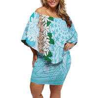 Cook Islands Tiare Maori With Conch Shell Family Matching Off Shoulder Short Dress and Hawaiian Shirt Pasifika Fest Polynesian Tattoo Turquoise LT14 Mom's Dress Turquoise - Polynesian Pride