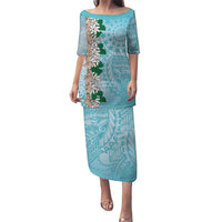 Cook Islands Tiare Maori With Conch Shell Family Matching Puletasi and Hawaiian Shirt Pasifika Fest Polynesian Tattoo Turquoise LT14 Mom's Dress Turquoise - Polynesian Pride