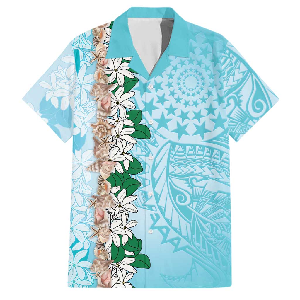 Cook Islands Tiare Maori With Conch Shell Family Matching Summer Maxi Dress and Hawaiian Shirt Pasifika Fest Polynesian Tattoo Turquoise LT14 Dad's Shirt - Short Sleeve Turquoise - Polynesian Pride