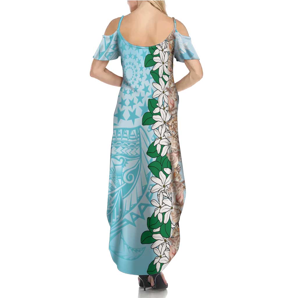 Cook Islands Tiare Maori With Conch Shell Family Matching Summer Maxi Dress and Hawaiian Shirt Pasifika Fest Polynesian Tattoo Turquoise LT14 - Polynesian Pride