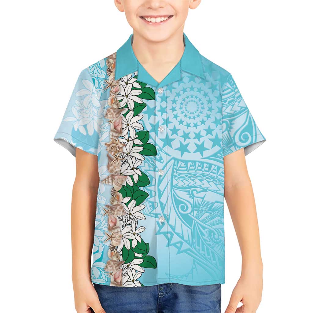 Cook Islands Tiare Maori With Conch Shell Family Matching Summer Maxi Dress and Hawaiian Shirt Pasifika Fest Polynesian Tattoo Turquoise LT14 Son's Shirt Turquoise - Polynesian Pride