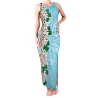 Cook Islands Tiare Maori With Conch Shell Family Matching Tank Maxi Dress and Hawaiian Shirt Pasifika Fest Polynesian Tattoo Turquoise LT14 Mom's Dress Turquoise - Polynesian Pride