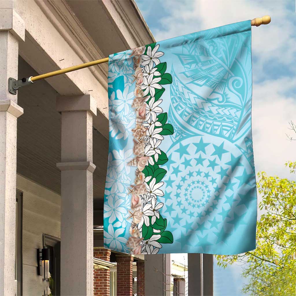 Cook Islands Tiare Maori With Conch Shell Garden Flag Pasifika Fest Polynesian Tattoo Turquoise