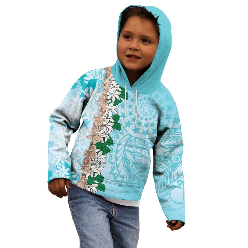 Cook Islands Tiare Maori With Conch Shell Kid Hoodie Pasifika Fest Polynesian Tattoo Turquoise