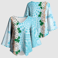 Cook Islands Tiare Maori With Conch Shell Kimono Sleeve Blouse Pasifika Fest Polynesian Tattoo Turquoise